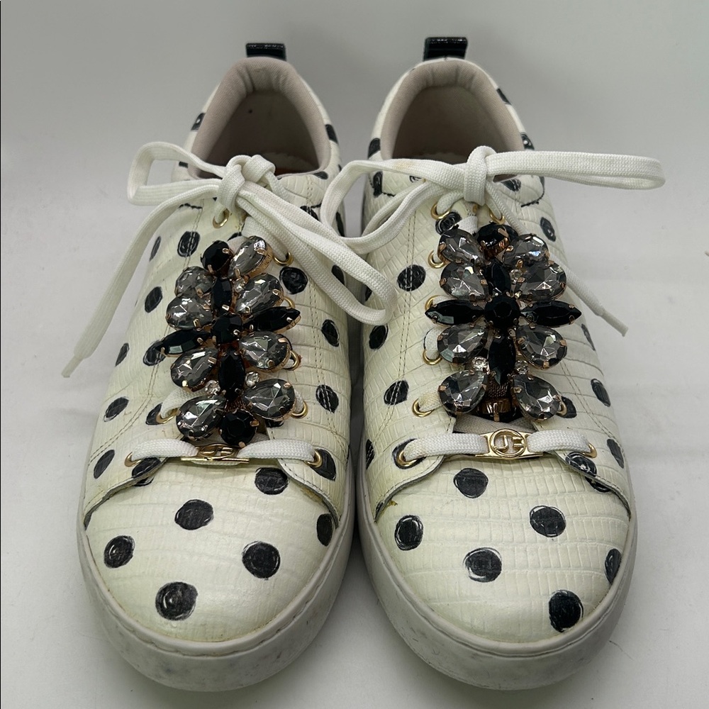 Jorge Bischoff Crystal White/Black Polka Dot Sneakers Shoes **Size 37/US 6**🌺🌺 - Picture 2 of 11